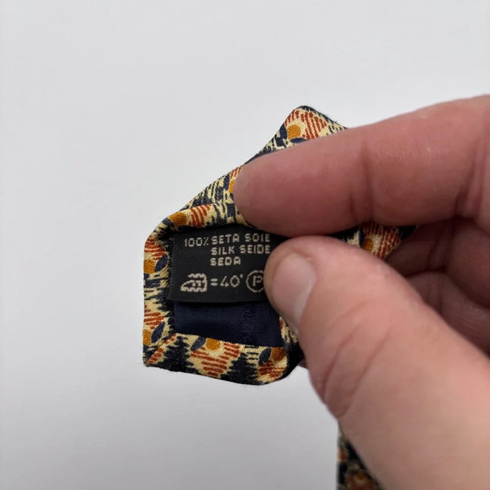 Ermenegildo Zegna Tie Geometric Pattern Floral Blue Orange Gold Exclusive Design
